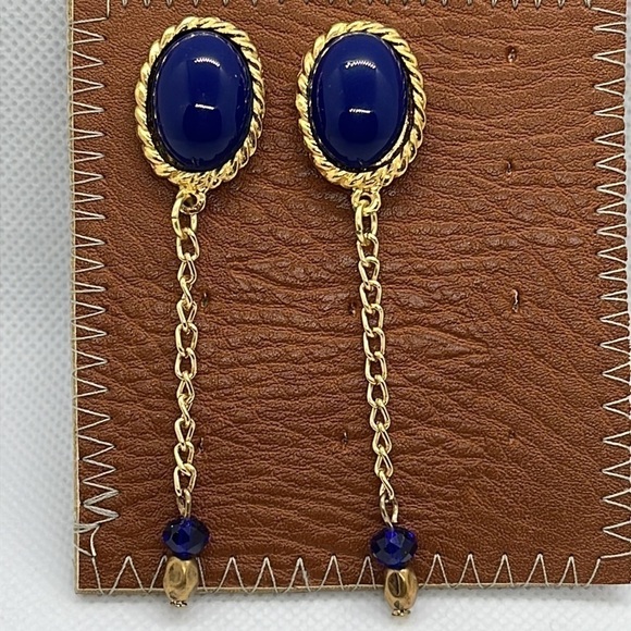 Earrings Navy Blue with Gold Toned Rope and Chain - Picture 1 of 6